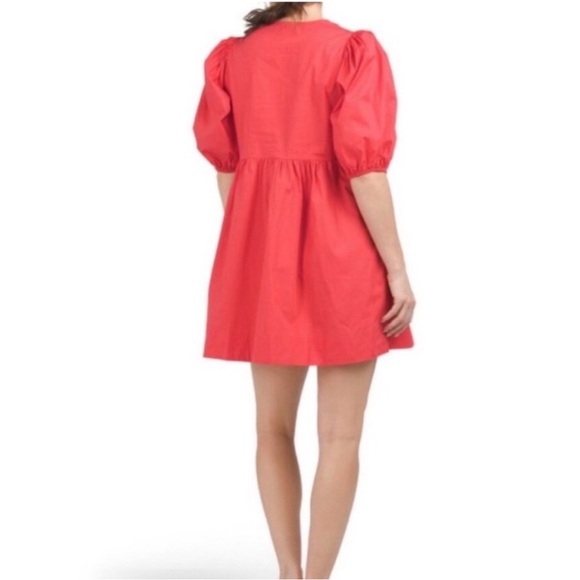 Band of the free boutique puff sleeve red mini dress, bow front, Large - Picture 2 of 10